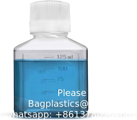 Bouteille de réactif en plastique scientifique de 125 ml 6 paquets de stockage chimique de laboratoire - polycarbonate carré gradué clair