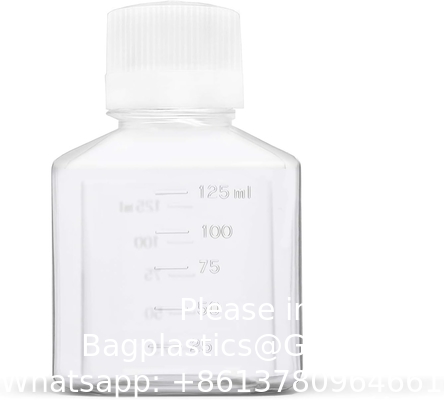 Bouteille de réactif en plastique scientifique de 125 ml 6 paquets de stockage chimique de laboratoire - polycarbonate carré gradué clair