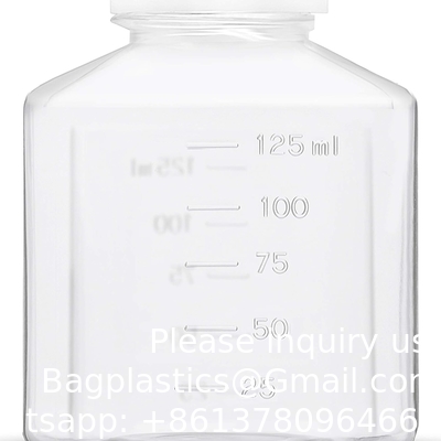 Bouteille de réactif en plastique scientifique de 125 ml 6 paquets de stockage chimique de laboratoire - polycarbonate carré gradué clair