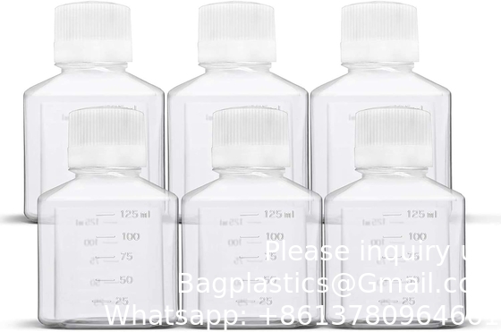 Bouteille de réactif en plastique scientifique de 125 ml 6 paquets de stockage chimique de laboratoire - polycarbonate carré gradué clair