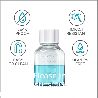 Bouteille de réactif en plastique scientifique de 125 ml 6 paquets de stockage chimique de laboratoire - polycarbonate carré gradué clair