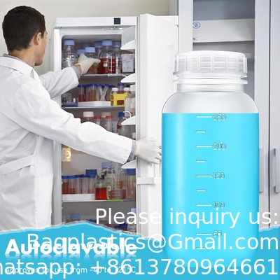 Bouteille de réactif en polypropylène à large bouche de laboratoire avec échelle graduée, bouteilles en plastique réutilisables avec bouchons