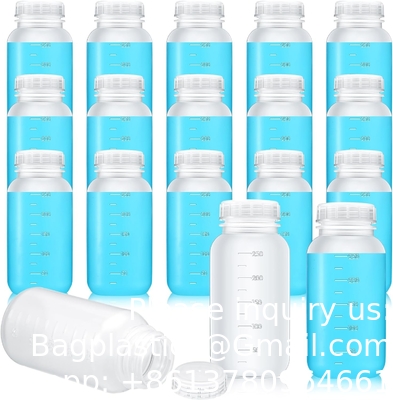 Bouteille de réactif en polypropylène à large bouche de laboratoire avec échelle graduée, bouteilles en plastique réutilisables avec bouchons