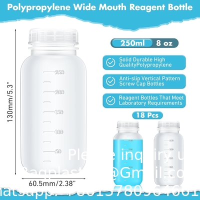 Bouteille de réactif en polypropylène à large bouche de laboratoire avec échelle graduée, bouteilles en plastique réutilisables avec bouchons