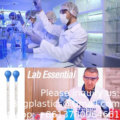 Gouttelier de médecine gradué en verre Pipettes Gouttelier de laboratoire avec capuchon en caoutchouc bleu et échelle (3 ml (2 paquets))