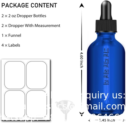 Bouteille à goutte à goutte 2 oz, bouteilles à goutte à goutte pour les huiles essentielles à œil de verre avec étiquette et entonnoir, 2 paquets de bouteilles de teinture