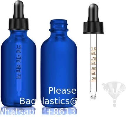 Bouteille à goutte à goutte 2 oz, bouteilles à goutte à goutte pour les huiles essentielles à œil de verre avec étiquette et entonnoir, 2 paquets de bouteilles de teinture
