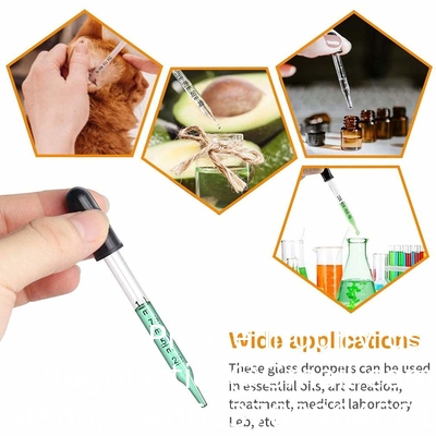 Gouttelette pour les yeux pour les huiles essentielles, pipettes, tête en caoutchouc, étalonné en verre épais