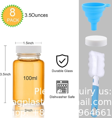 Bouteilles de jus en verre avec capuchon - 8 paquets 3,5 oz petits pots clairs réutilisables avec couvercles pour le stockage de boissons