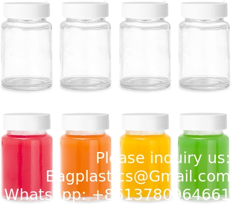 Bouteilles de jus en verre avec capuchon - 8 paquets 3,5 oz petits pots clairs réutilisables avec couvercles pour le stockage de boissons