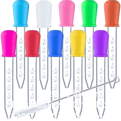 Pipettes gouttelettes Silicone 5 ml clair gouttelettes pour les yeux de médecine pour les enfants avec la pointe de l'ampoule et le pinceau pour la moisissure de bonbons, gommée
