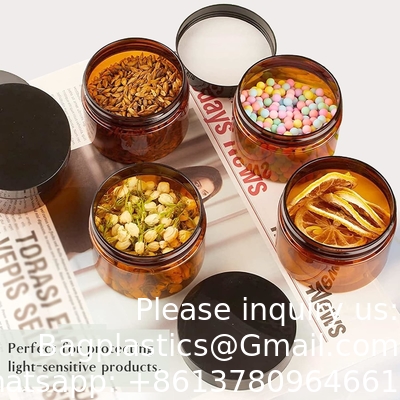 Des bocaux en plastique ambre avec couvercles et étiquettes, 12 paquets de contenants cosmétiques bruns vides pour les produits de beauté, beurre corporel