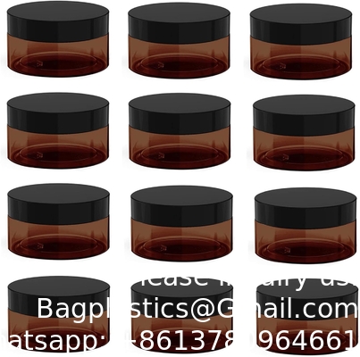 Des bocaux en plastique ambre avec couvercles et étiquettes, 12 paquets de contenants cosmétiques bruns vides pour les produits de beauté, beurre corporel