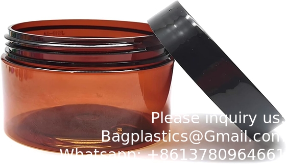 Des bocaux en plastique ambre avec couvercles et étiquettes, 12 paquets de contenants cosmétiques bruns vides pour les produits de beauté, beurre corporel