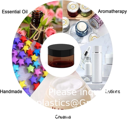 Des bocaux en plastique ambre avec couvercles et étiquettes, 12 paquets de contenants cosmétiques bruns vides pour les produits de beauté, beurre corporel