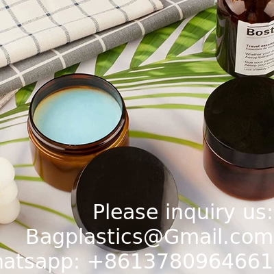 Des bocaux en plastique ambre avec couvercles et étiquettes, 12 paquets de contenants cosmétiques bruns vides pour les produits de beauté, beurre corporel