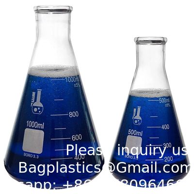 Flacon Erlenmeyer à bouche étroite avec bouchon en caoutchouc Flacon en verre 5 pièces, flacon Erlenmeyer à bouche étroite, borosilicate