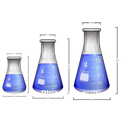 Flacon Erlenmeyer à bouche étroite avec bouchon en caoutchouc Flacon en verre 5 pièces, flacon Erlenmeyer à bouche étroite, borosilicate