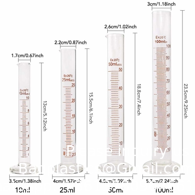 Ensemble de bouteilles en verre gradué 10 ml 25 ml 50 ml 100 ml, ensemble de biches en verre épais 50 ml 100 ml 250 ml avec 2 gouttières