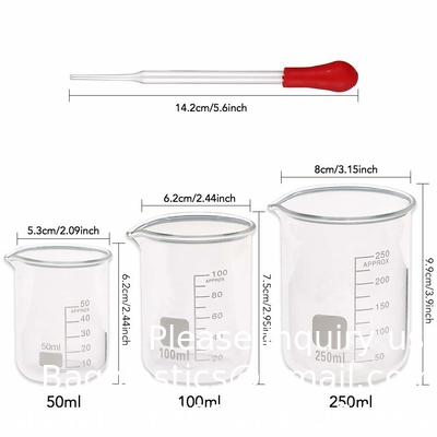 Ensemble de bouteilles en verre gradué 10 ml 25 ml 50 ml 100 ml, ensemble de biches en verre épais 50 ml 100 ml 250 ml avec 2 gouttières