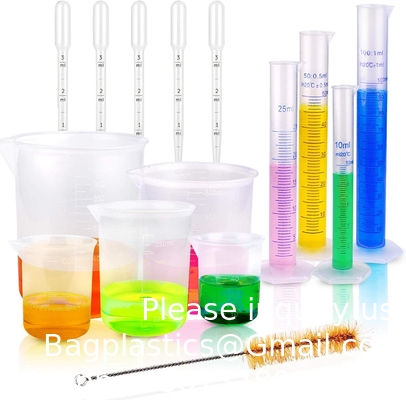 Bouteilles et bols en plastique 5 pipettes de 10 ml de 25 ml de 50 ml de 100 ml de bouteilles de 50 ml de 100 ml de 250 ml de 500 ml de 1000 ml
