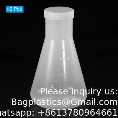 Flacon Erlenmeyer en plastique de 1000 ml avec capuchon à vis, 2 paquets flacon conique à bouche étroite pour laboratoire, clair