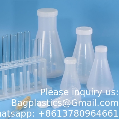 Flacon Erlenmeyer en plastique de 1000 ml avec capuchon à vis, 2 paquets flacon conique à bouche étroite pour laboratoire, clair