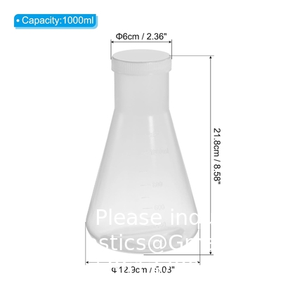 Flacon Erlenmeyer en plastique de 1000 ml avec capuchon à vis, 2 paquets flacon conique à bouche étroite pour laboratoire, clair