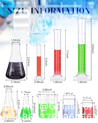 Ensemble de verres de laboratoire, ensemble de bouteilles de verre, ensemble de bouteilles de verre 3 bouteilles de verre 3 bouteilles d'Erlenmeyer 3 bouteilles de mesure graduées
