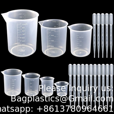 Ensemble de gobelets en plastique,Clear mesurant les gobelets contenant du liquide gradué en 25ml/50ml/100ml/150ml/250ml/500ml/1000ml