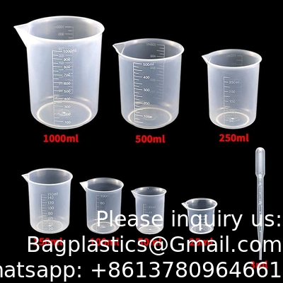 Ensemble de gobelets en plastique,Clear mesurant les gobelets contenant du liquide gradué en 25ml/50ml/100ml/150ml/250ml/500ml/1000ml