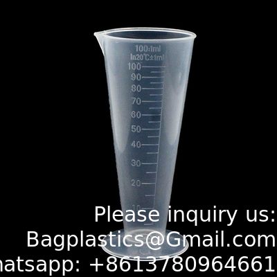 Capacité de 100 ml de tasse de mesure graduée en plastique Beaker Conus Forme ronde Base de laboratoire Cuisine claire