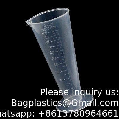 Capacité de 100 ml de tasse de mesure graduée en plastique Beaker Conus Forme ronde Base de laboratoire Cuisine claire