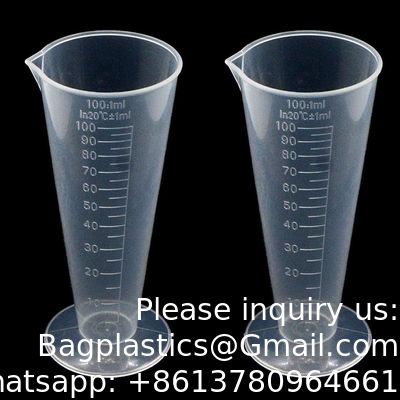 Capacité de 100 ml de tasse de mesure graduée en plastique Beaker Conus Forme ronde Base de laboratoire Cuisine claire