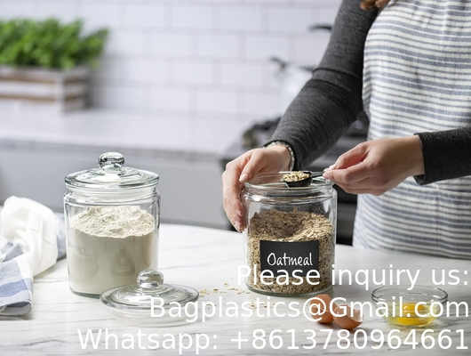 Étiquettes de pots de biscuits en verre Marqueur de canisters de gallons pour comptoir de cuisine avec couvercles étanches, porte-emballage de sucre