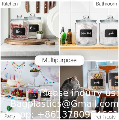 Étiquettes de pots de biscuits en verre Marqueur de canisters de gallons pour comptoir de cuisine avec couvercles étanches, porte-emballage de sucre