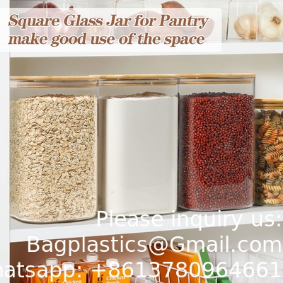 Récipients de stockage en verre, 138/50 oz Grands récipients de sucre de farine carrés Couvercles hermétiques, bocaux en verre de gallon