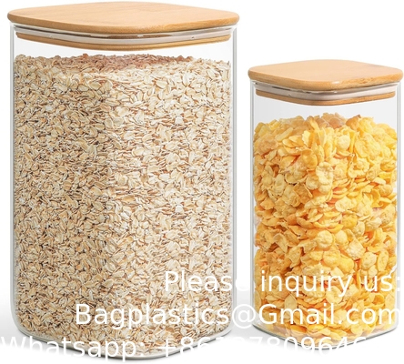 Récipients de stockage en verre, 138/50 oz Grands récipients de sucre de farine carrés Couvercles hermétiques, bocaux en verre de gallon