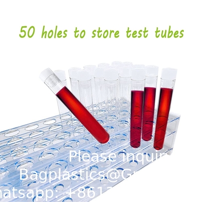 Tubes d'essai en plastique avec support,tubes 16 x 100 mm avec capuchon Tubes rack,tubes d'essai pour expériences scientifiques