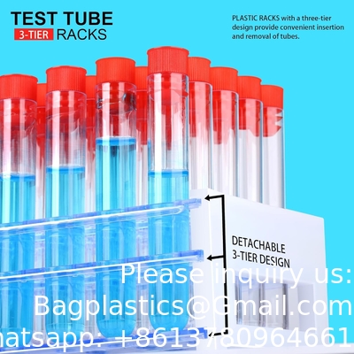 Tubes d'essai en plastique transparent avec capuchon et support pour les décorations de soirée d'infirmière