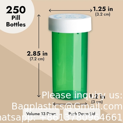 250 flacons de comprimés vides avec capuchon, flacons de médicaments en plastique de 13 drams pour médicaments sur ordonnance, compléments alimentaires