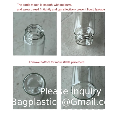 Tubes d'essai transparents en verre de 30 ml avec capuchons à vis et bouchons en plastique, flacon d'échantillon liquide, tubes d'essai plats à l'épreuve des fuites