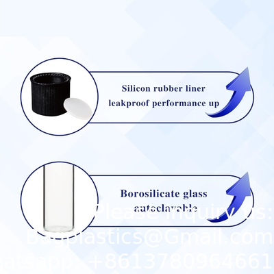 Tubes d'essai sérologiques en verre borosilicate avec capuchon à vis de baquelet noir, revêtements en silicium, vol.30ml 20x150mm