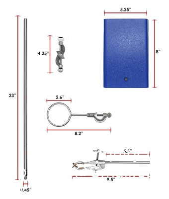 Résistant aux produits chimiques ensemble de support d'anneaux en acier - support de support de laboratoire avec pince - 8 pouces x 5 pouces de base, 24 pouces de tige