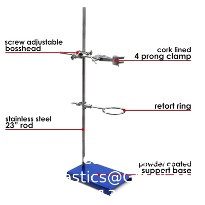 Résistant aux produits chimiques ensemble de support d'anneaux en acier - support de support de laboratoire avec pince - 8 pouces x 5 pouces de base, 24 pouces de tige