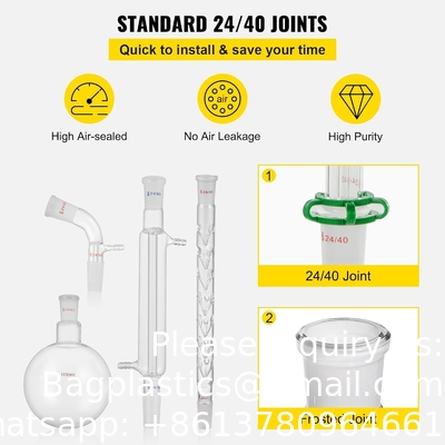 Produits en verre de laboratoire 24/40 Produits en verre de chimie 32 PCS Produits en verre de laboratoire Kit de distillation Séparation