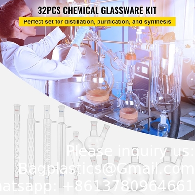 Produits en verre de laboratoire 24/40 Produits en verre de chimie 32 PCS Produits en verre de laboratoire Kit de distillation Séparation
