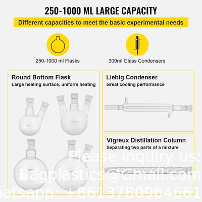 Produits en verre de laboratoire 24/40 Produits en verre de chimie 32 PCS Produits en verre de laboratoire Kit de distillation Séparation