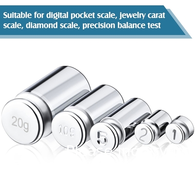 1g 2g 5g 10g 20g Gramm Set pour l'équilibre de l'échelle numérique et une pièce de poids d'étalonnage pinceau, argent