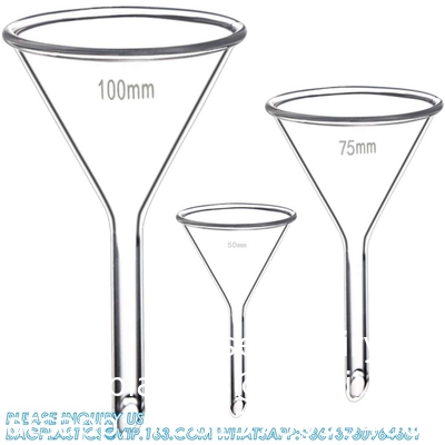 Ensemble d'entonnoir en verre, 3 tailles - 50, 75 et 100 mm, tronc court, verre borosilicate, mur lourd, Karter scientifique